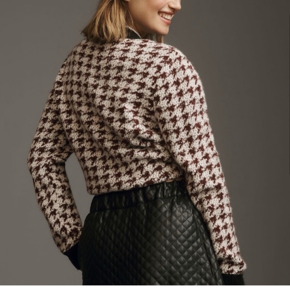 NEW Anthropologie Maeve Fuzzy Houndstooth Cardigan Sweater Small Black White - Picture 3 of 16